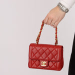 Ultra - Rare Chanel 1995 Red Lambskin Mini Square Flap 24k GP - FashioNica