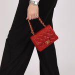 Ultra - Rare Chanel 1995 Red Lambskin Mini Square Flap 24k GP - FashioNica