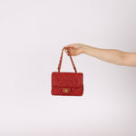 Ultra - Rare Chanel 1995 Red Lambskin Mini Square Flap 24k GP - FashioNica