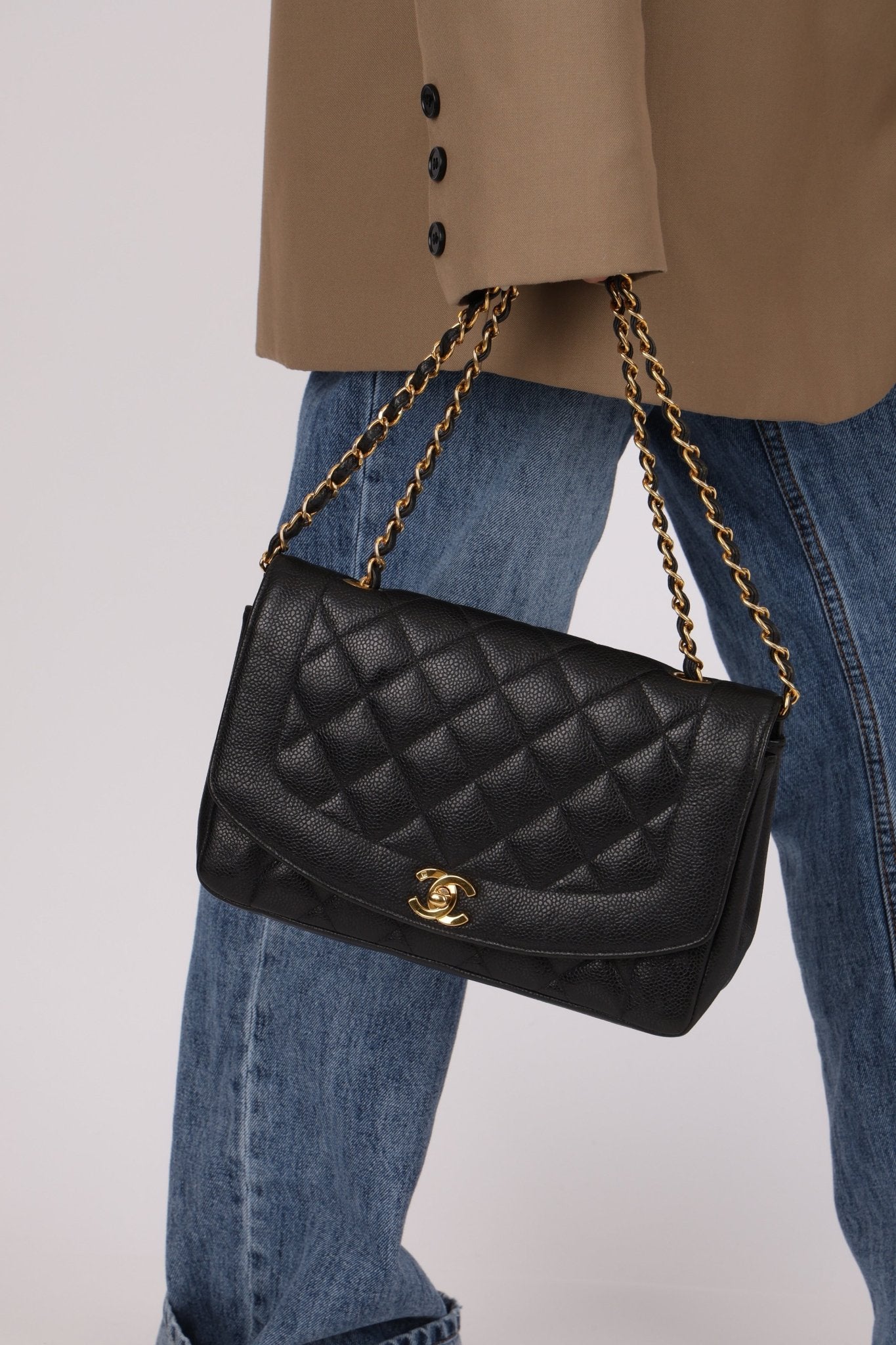 Ultra - Rare Chanel 1996 Caviar Medium Diana 24K GP - FashioNica