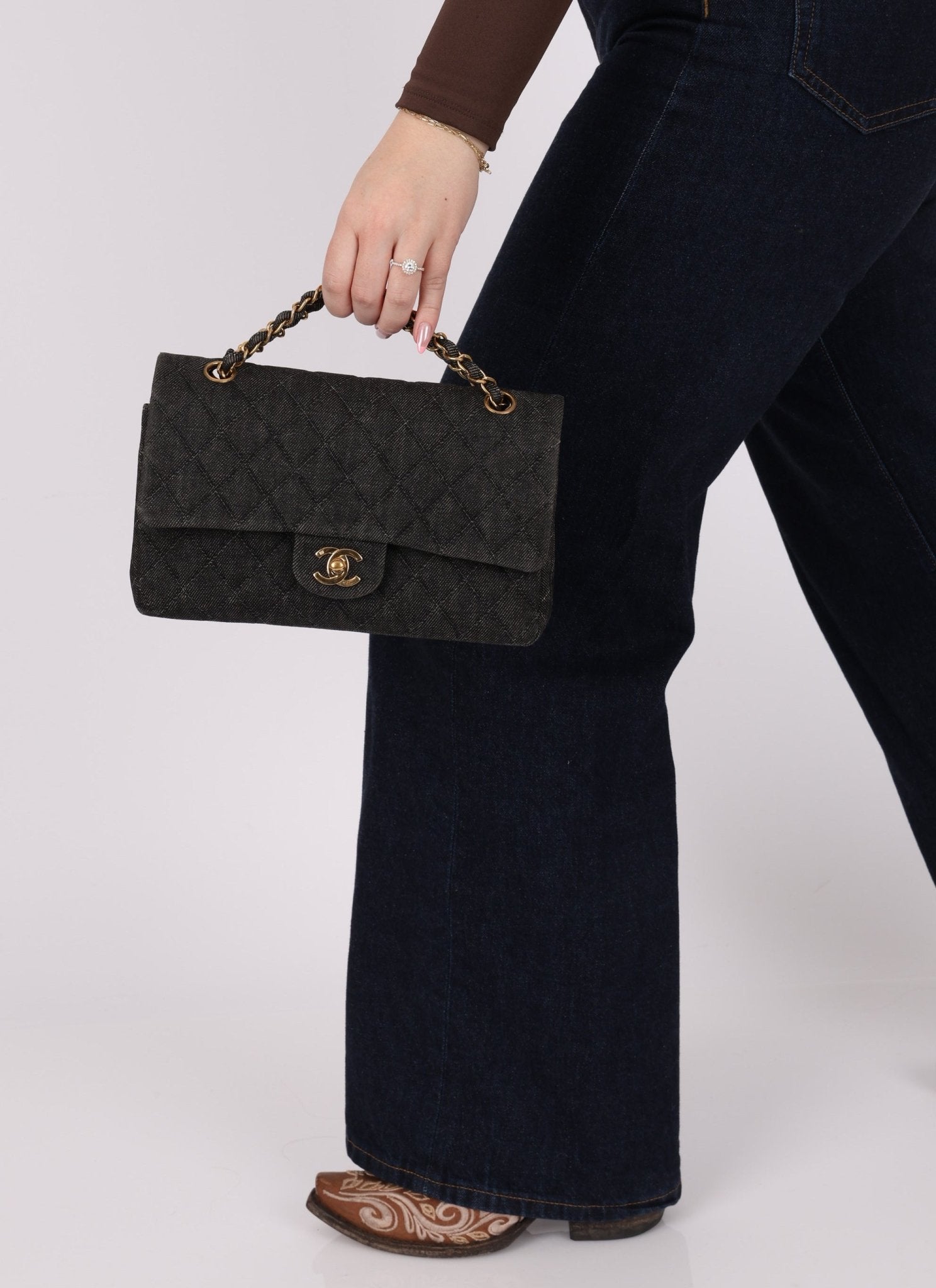 Ultra - Rare Chanel 1997 Black Denim Medium Double Flap - FashioNica