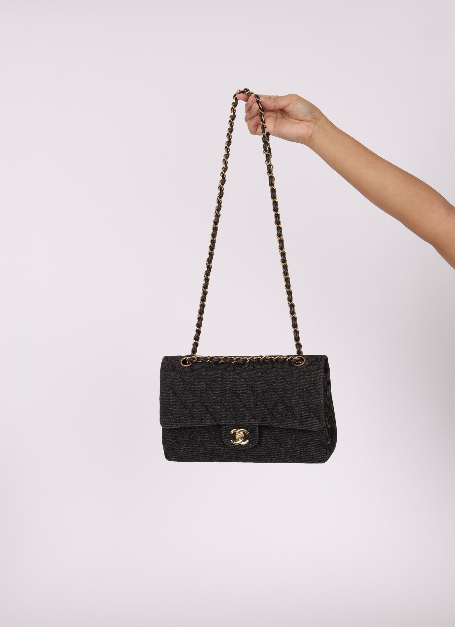 Ultra - Rare Chanel 1997 Black Denim Medium Double Flap - FashioNica