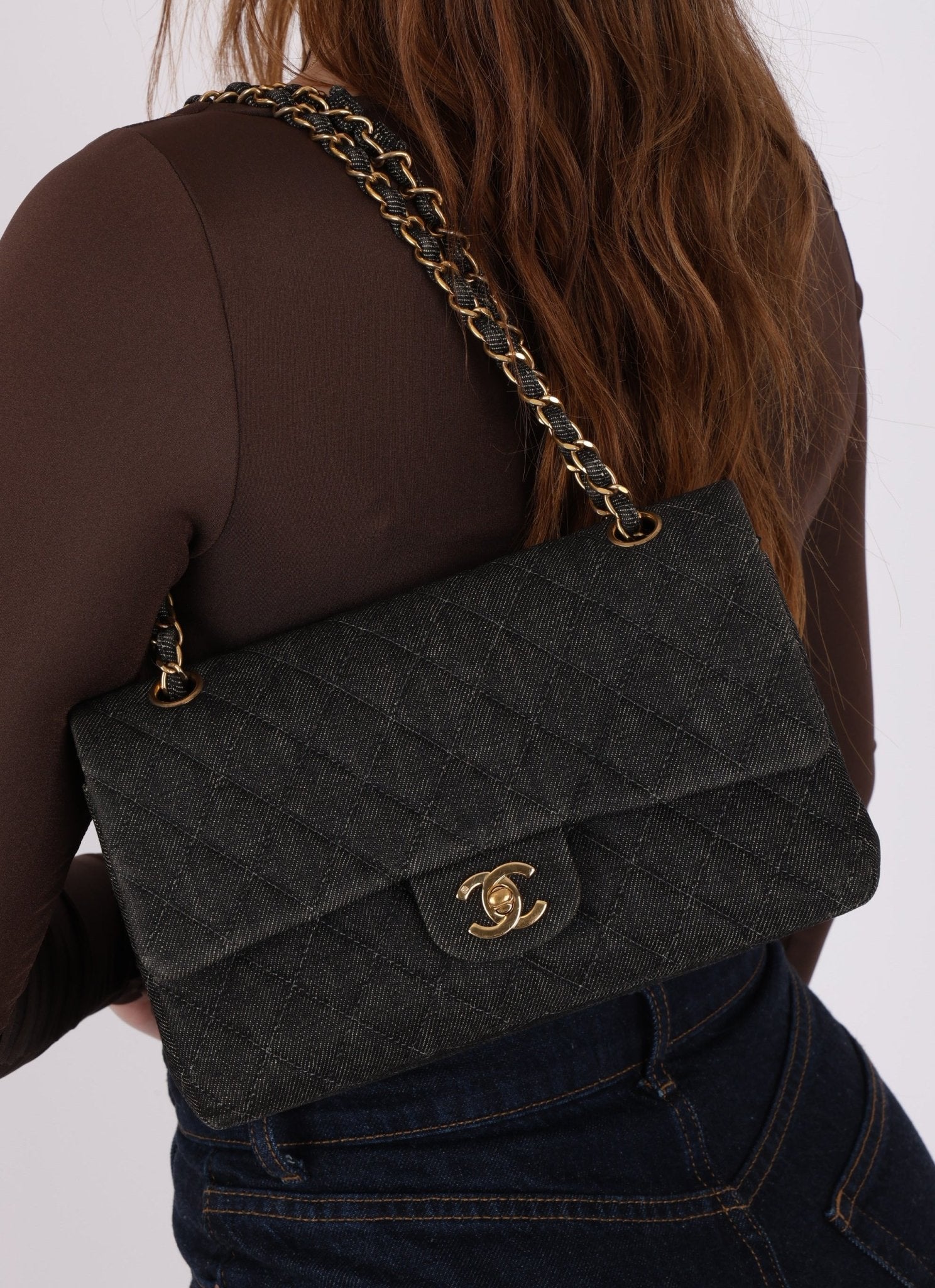 Ultra - Rare Chanel 1997 Black Denim Medium Double Flap - FashioNica