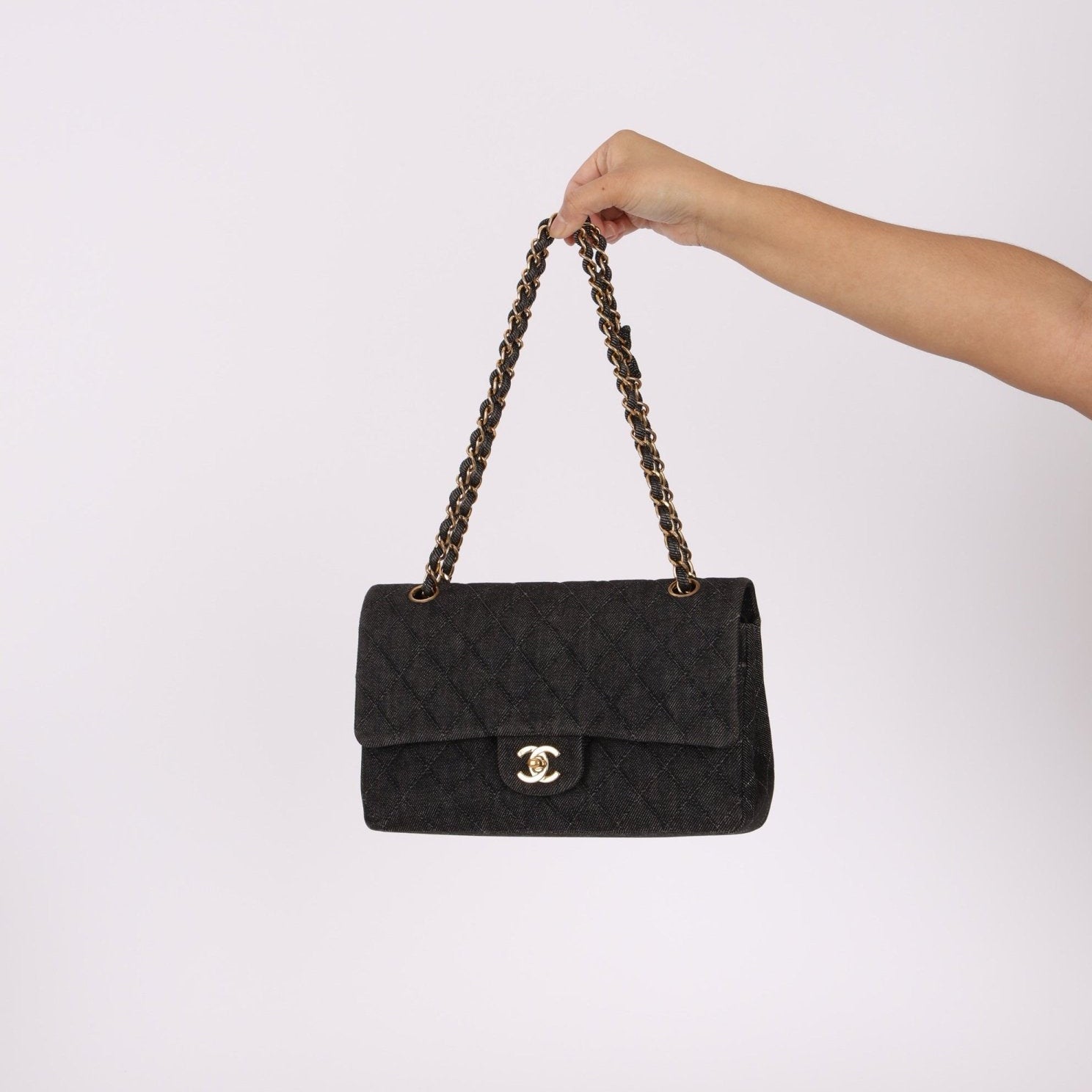 Ultra - Rare Chanel 1997 Black Denim Medium Double Flap - FashioNica