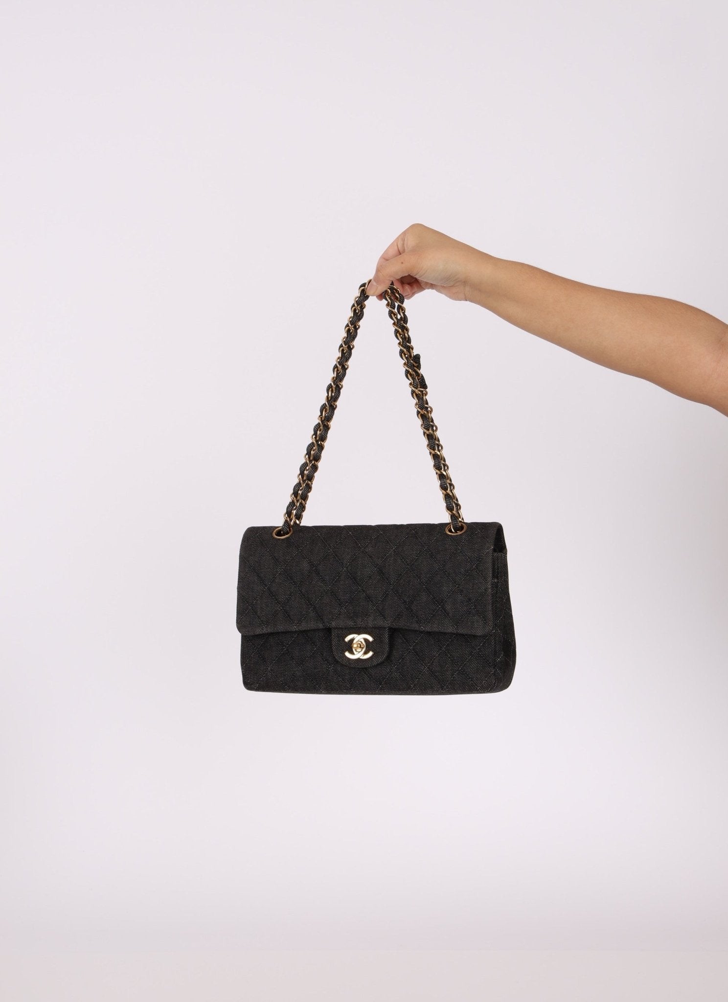 Ultra - Rare Chanel 1997 Black Denim Medium Double Flap - FashioNica