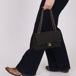 Ultra - Rare Chanel 1997 Black Denim Medium Double Flap - FashioNica
