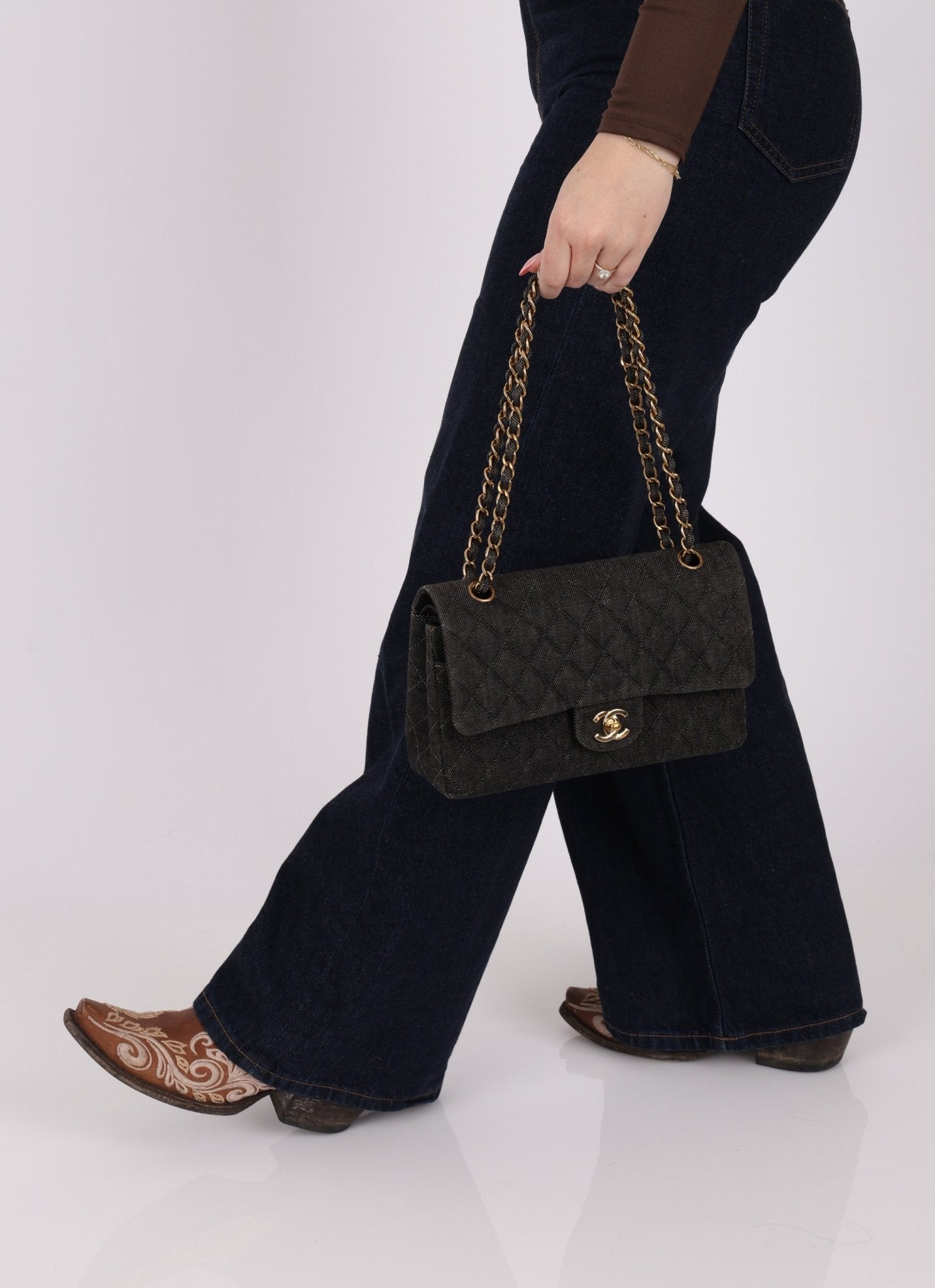 Ultra - Rare Chanel 1997 Black Denim Medium Double Flap - FashioNica