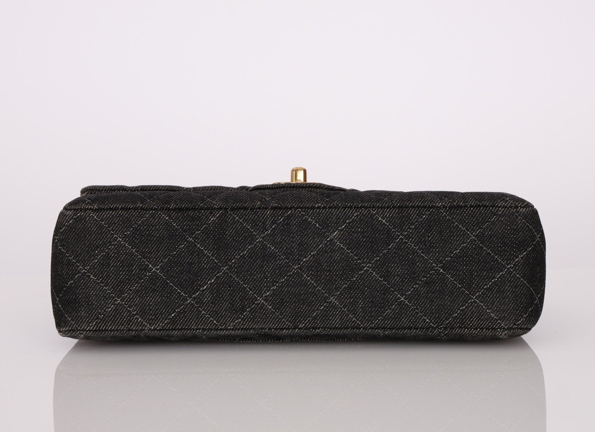 Ultra - Rare Chanel 1997 Black Denim Medium Double Flap - FashioNica