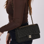 Ultra - Rare Chanel 1997 Black Denim Medium Double Flap - FashioNica