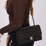 Ultra - Rare Chanel 1997 Black Denim Medium Double Flap - FashioNica