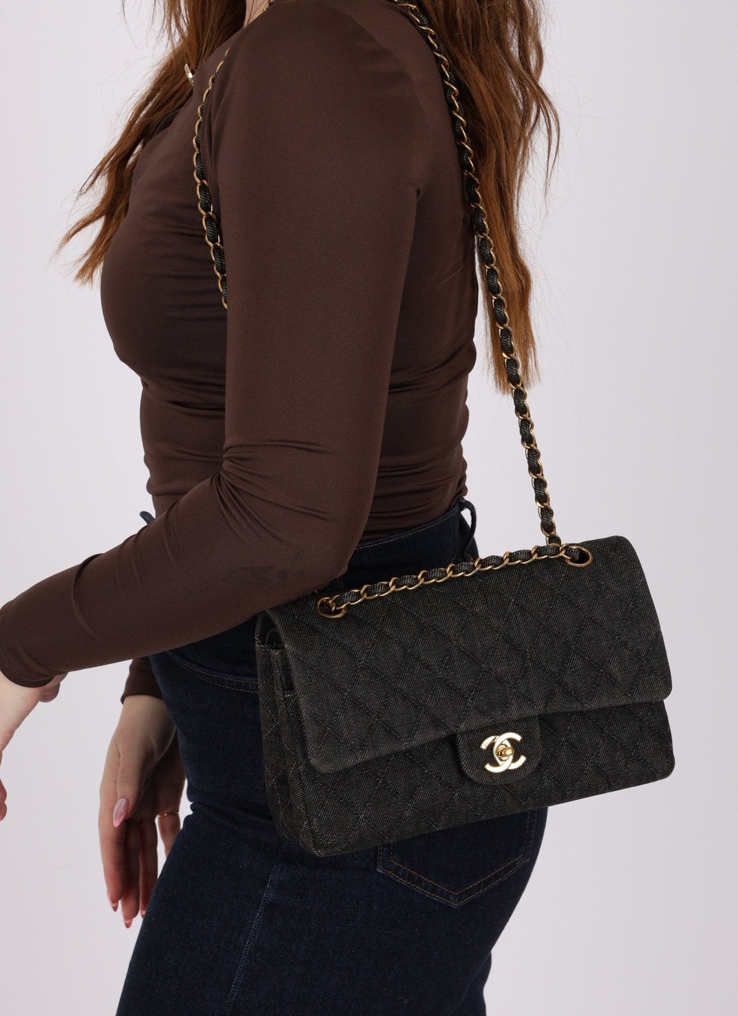 Ultra - Rare Chanel 1997 Black Denim Medium Double Flap - FashioNica