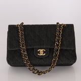 Ultra - Rare Chanel 1997 Black Denim Medium Double Flap - FashioNica