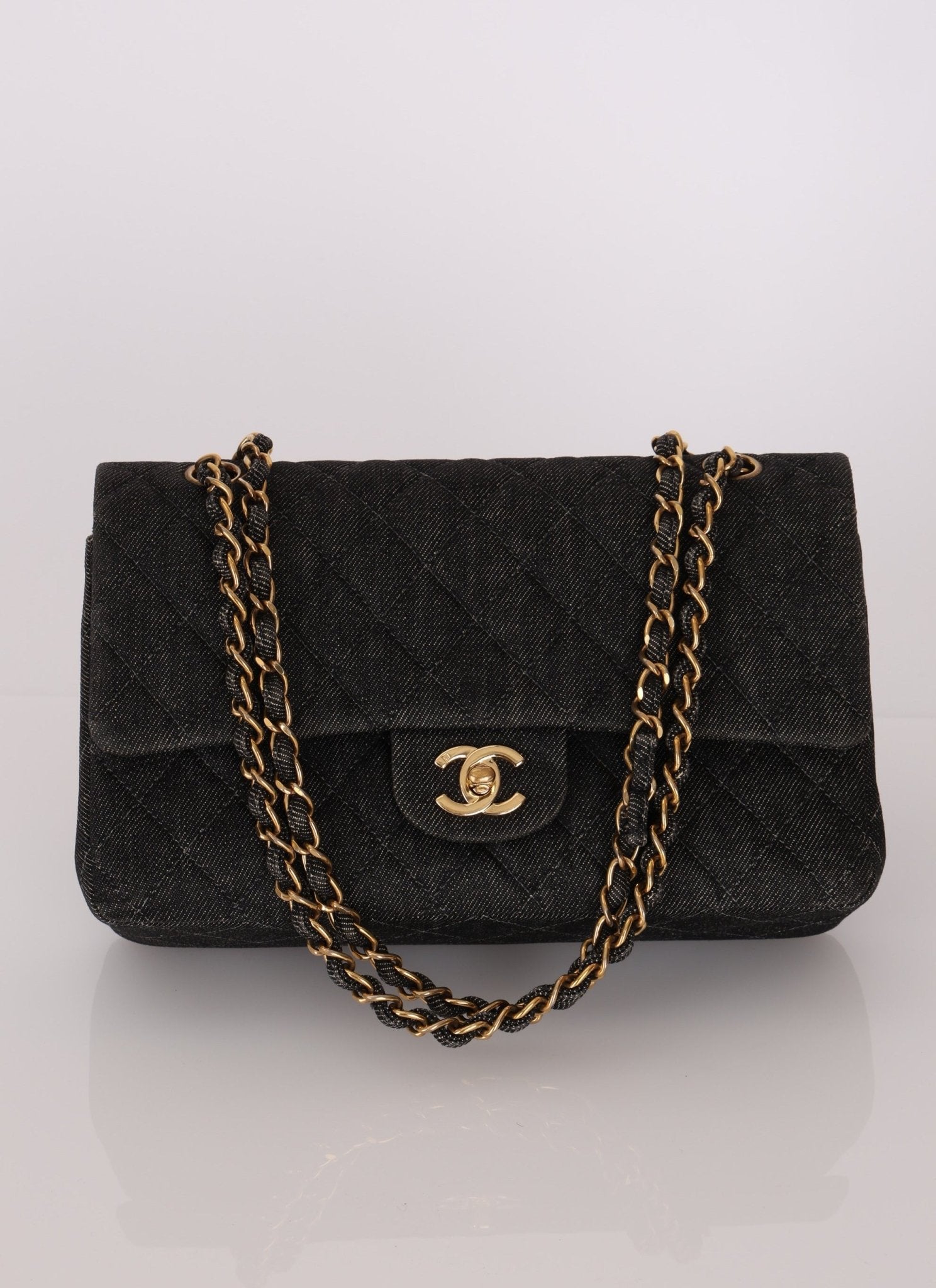 Ultra - Rare Chanel 1997 Black Denim Medium Double Flap - FashioNica