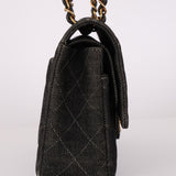 Ultra - Rare Chanel 1997 Black Denim Medium Double Flap - FashioNica
