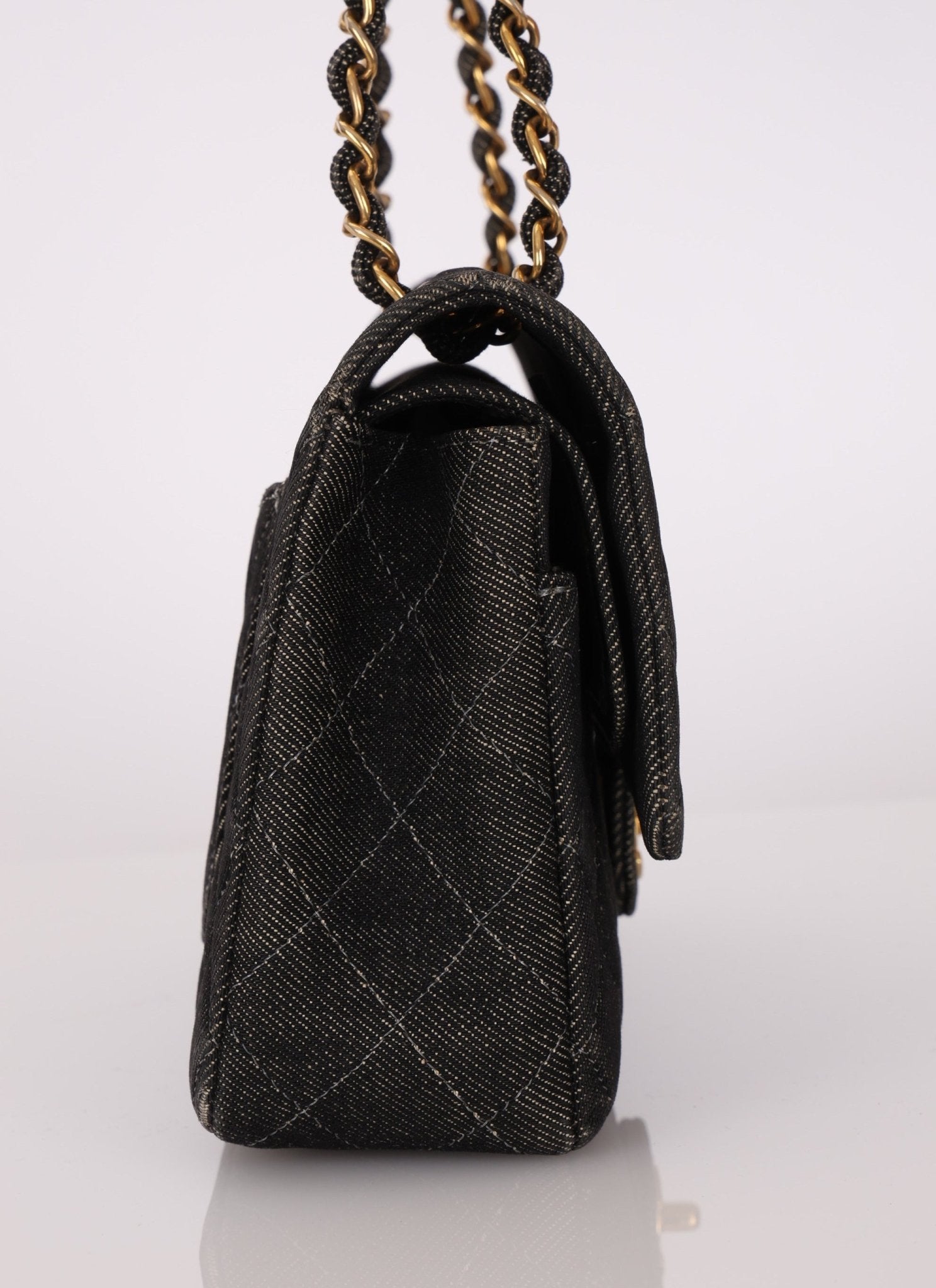 Ultra - Rare Chanel 1997 Black Denim Medium Double Flap - FashioNica