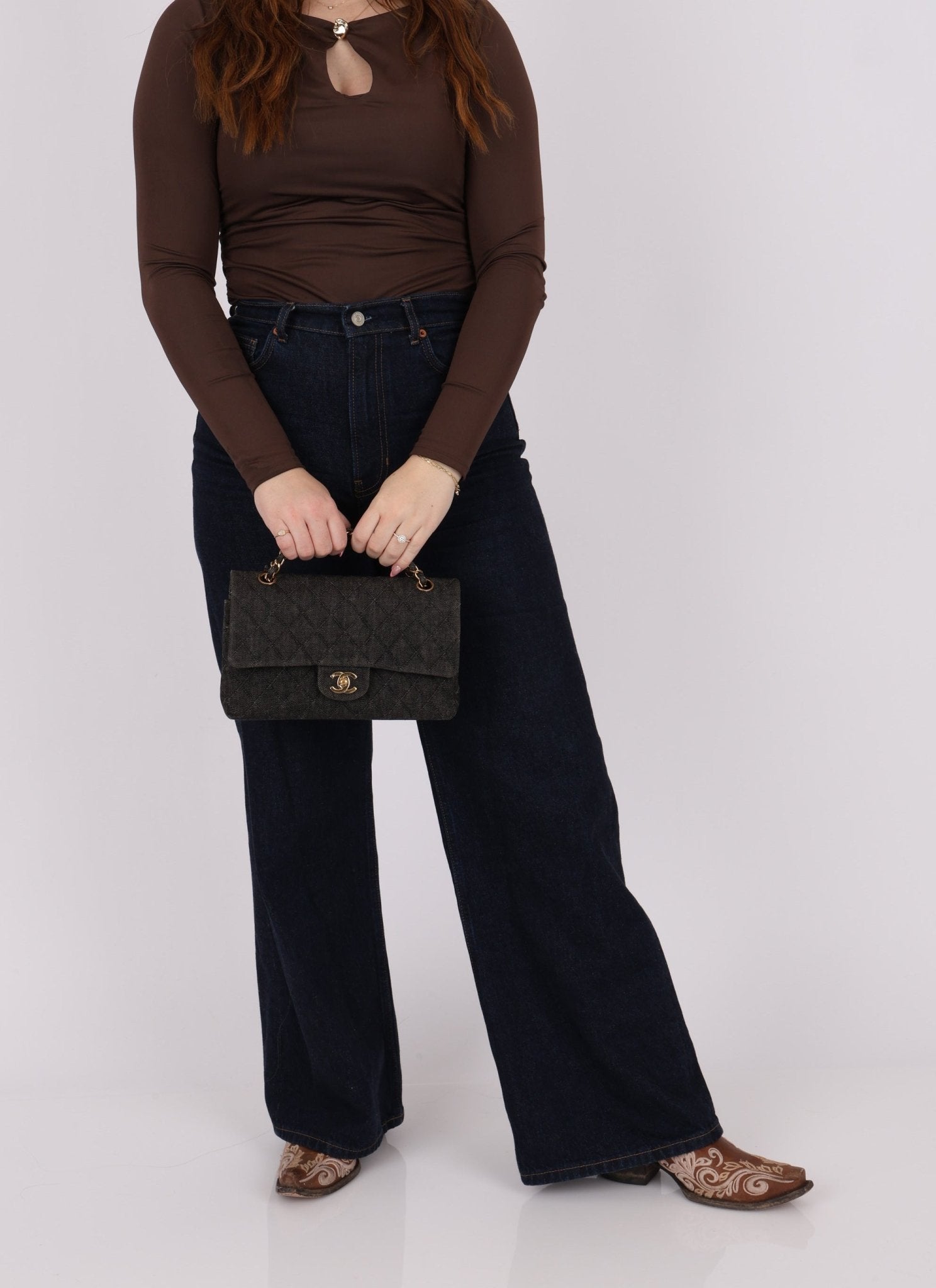 Ultra - Rare Chanel 1997 Black Denim Medium Double Flap - FashioNica