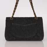 Ultra - Rare Chanel 1997 Black Denim Medium Double Flap - FashioNica