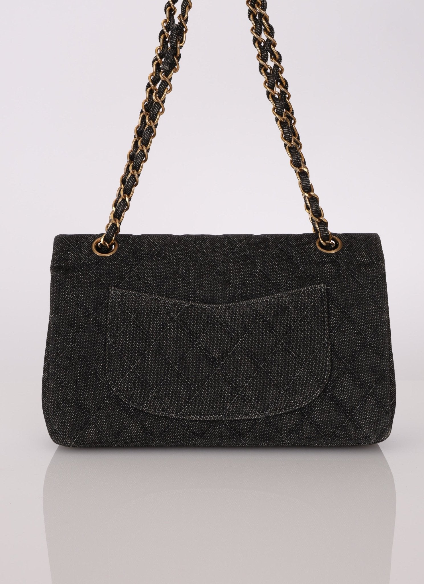 Ultra - Rare Chanel 1997 Black Denim Medium Double Flap - FashioNica