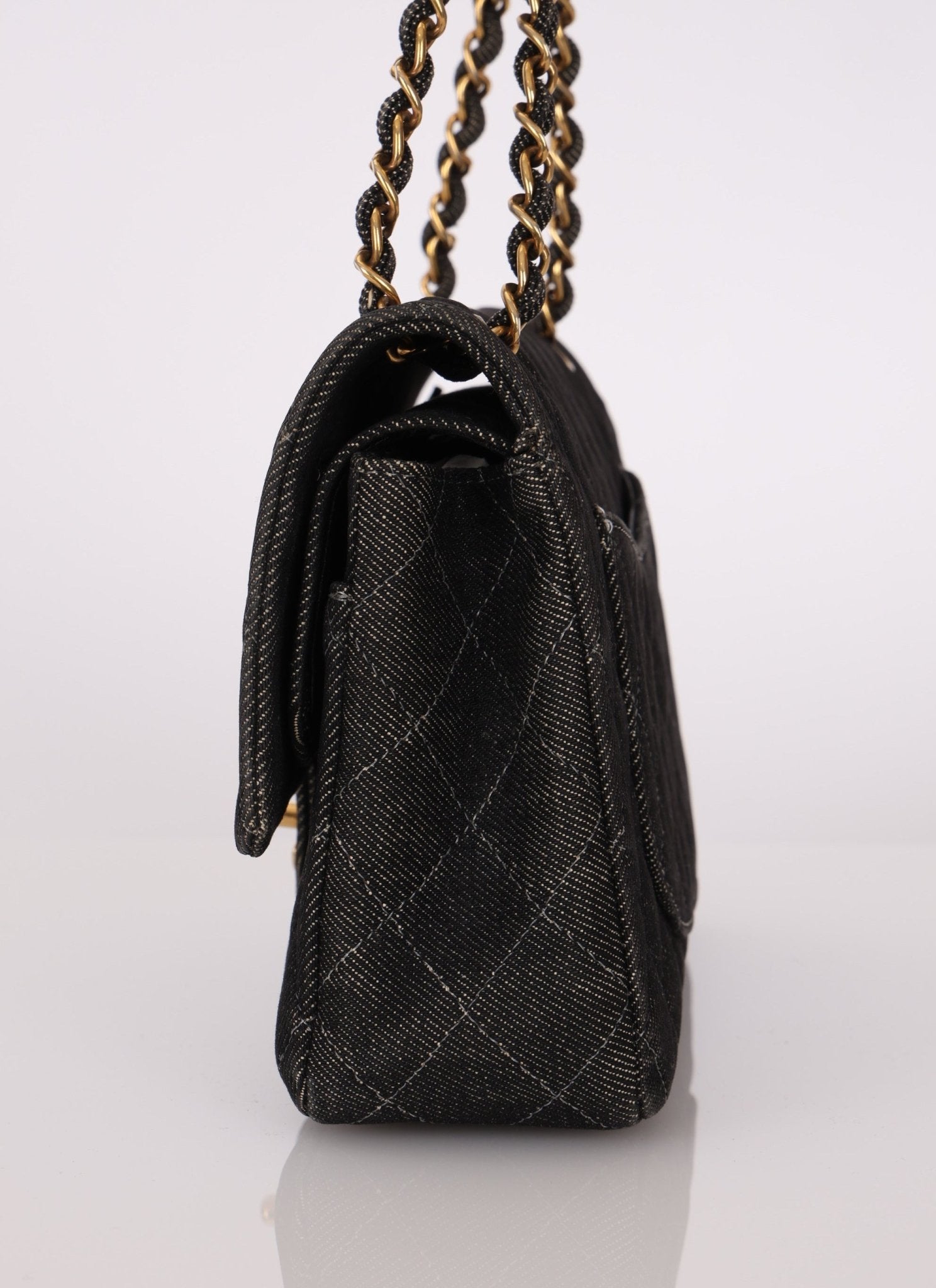 Ultra - Rare Chanel 1997 Black Denim Medium Double Flap - FashioNica