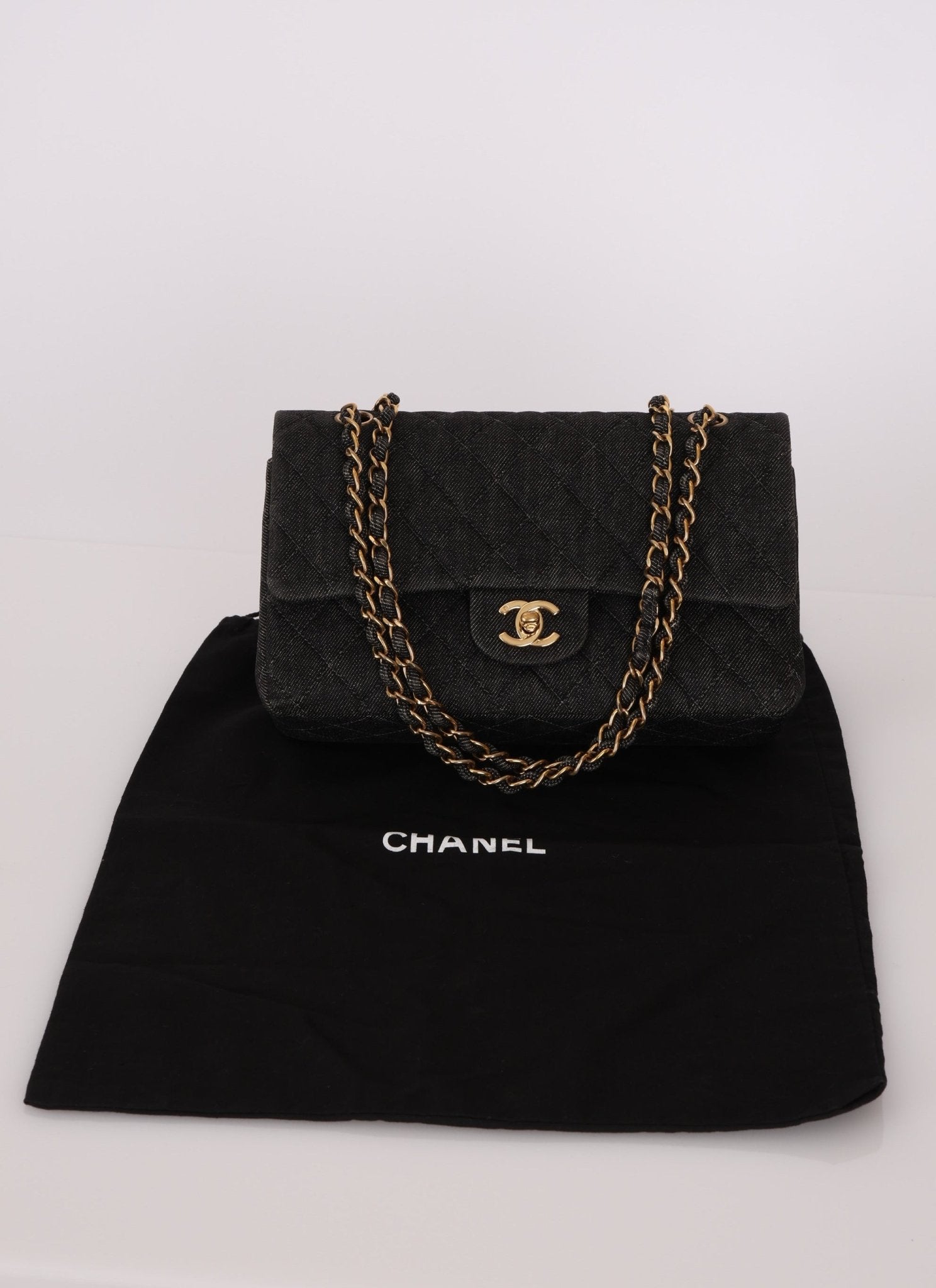 Ultra - Rare Chanel 1997 Black Denim Medium Double Flap - FashioNica
