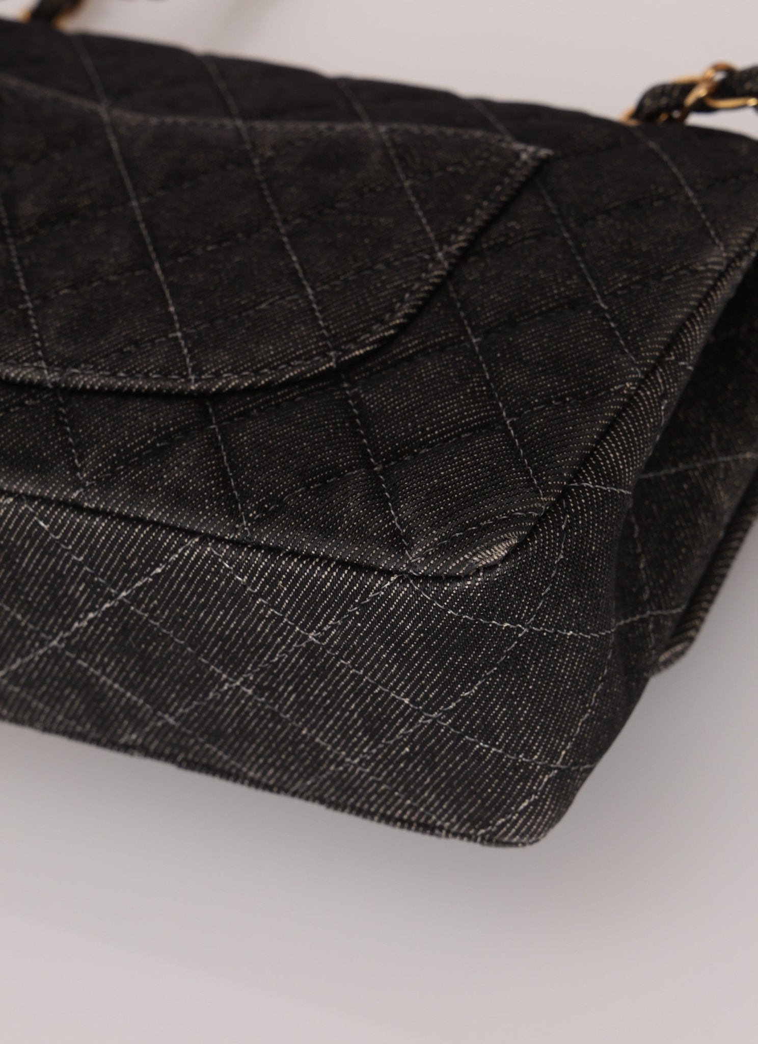 Ultra - Rare Chanel 1997 Black Denim Medium Double Flap - FashioNica