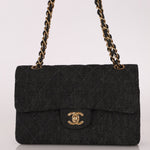Ultra - Rare Chanel 1997 Black Denim Small Classic Double Flap 24K GP - FashioNica