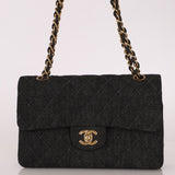 Ultra - Rare Chanel 1997 Black Denim Small Classic Double Flap 24K GP - FashioNica