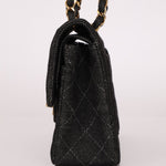 Ultra - Rare Chanel 1997 Black Denim Small Classic Double Flap 24K GP - FashioNica