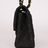 Ultra - Rare Chanel 1997 Black Denim Small Classic Double Flap 24K GP - FashioNica