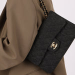 Ultra - Rare Chanel 1997 Black Denim Small Classic Double Flap 24K GP - FashioNica