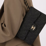 Ultra - Rare Chanel 1997 Black Denim Small Classic Double Flap 24K GP - FashioNica