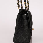 Ultra - Rare Chanel 1997 Black Denim Small Classic Double Flap 24K GP - FashioNica