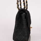 Ultra - Rare Chanel 1997 Black Denim Small Classic Double Flap 24K GP - FashioNica