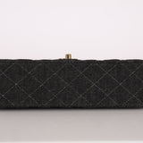 Ultra - Rare Chanel 1997 Black Denim Small Classic Double Flap 24K GP - FashioNica