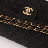 Ultra - Rare Chanel 1997 Black Denim Small Classic Double Flap 24K GP - FashioNica