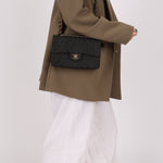 Ultra - Rare Chanel 1997 Black Denim Small Classic Double Flap 24K GP - FashioNica