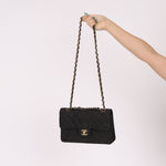 Ultra - Rare Chanel 1997 Black Denim Small Classic Double Flap 24K GP - FashioNica