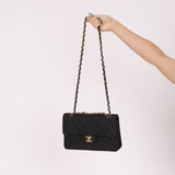 Ultra - Rare Chanel 1997 Black Denim Small Classic Double Flap 24K GP - FashioNica
