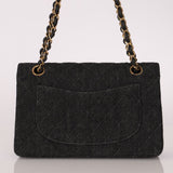 Ultra - Rare Chanel 1997 Black Denim Small Classic Double Flap 24K GP - FashioNica