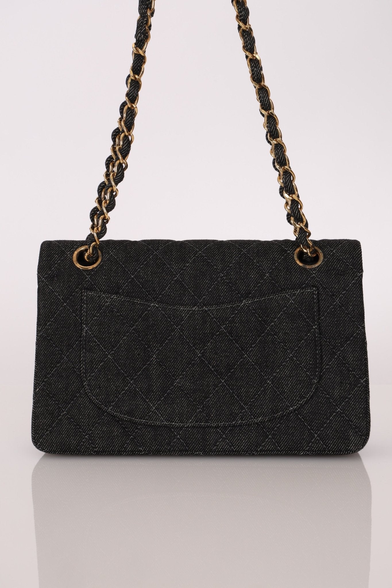 Ultra - Rare Chanel 1997 Black Denim Small Classic Double Flap 24K GP - FashioNica