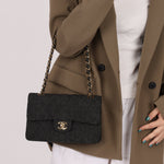 Ultra - Rare Chanel 1997 Black Denim Small Classic Double Flap 24K GP - FashioNica