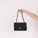 Ultra - Rare Chanel 1997 Black Denim Small Classic Double Flap 24K GP - FashioNica