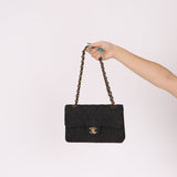 Ultra - Rare Chanel 1997 Black Denim Small Classic Double Flap 24K GP - FashioNica