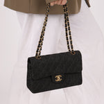 Ultra - Rare Chanel 1997 Black Denim Small Classic Double Flap 24K GP - FashioNica