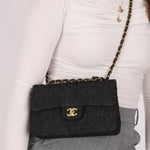 Ultra - Rare Chanel 1997 Black Denim Small Double Flap 24k GP - FashioNica
