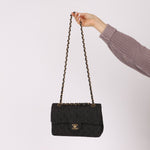 Ultra - Rare Chanel 1997 Black Denim Small Double Flap 24k GP - FashioNica