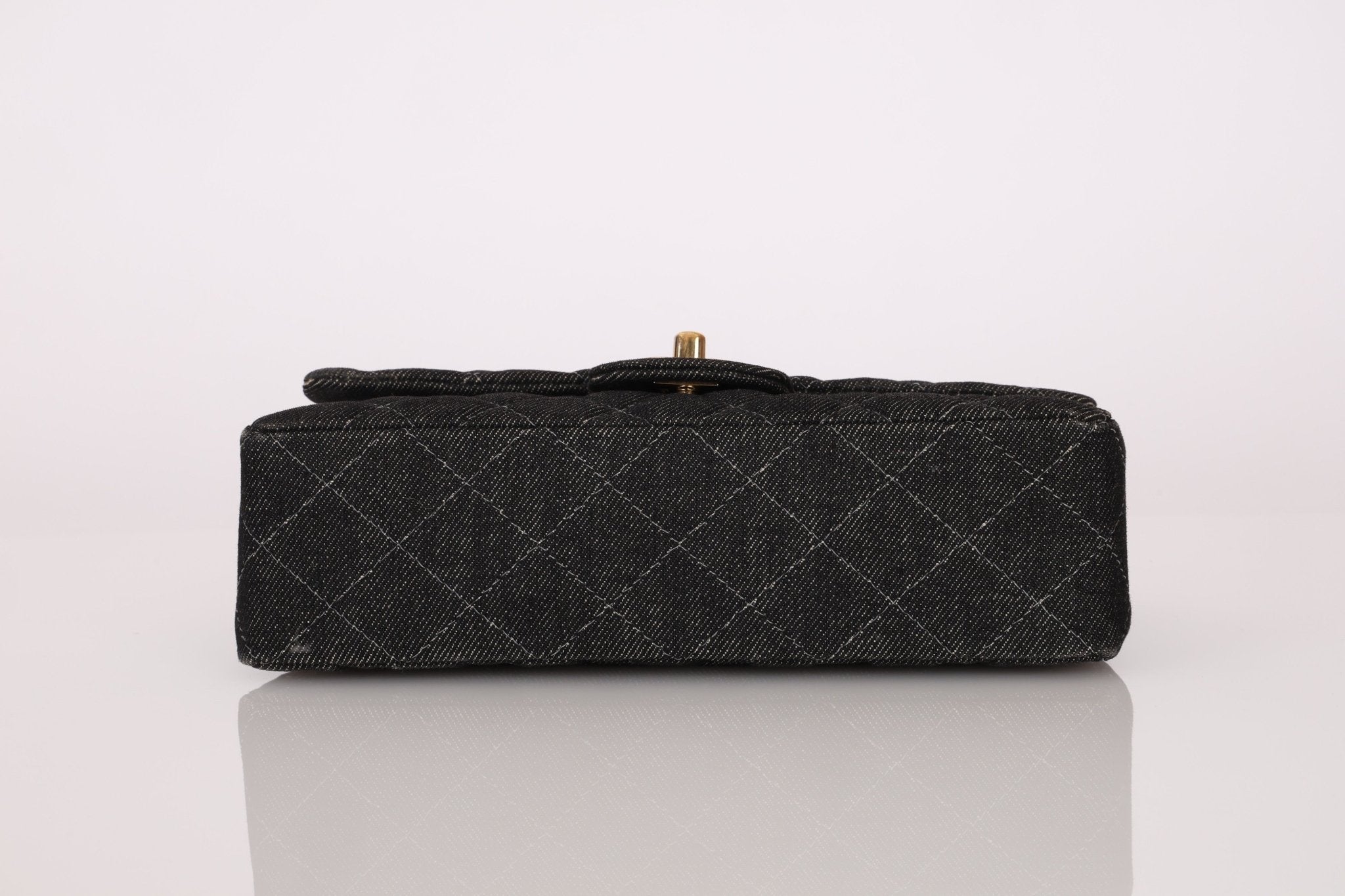 Ultra - Rare Chanel 1997 Black Denim Small Double Flap 24k GP - FashioNica