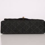 Ultra - Rare Chanel 1997 Black Denim Small Double Flap 24k GP - FashioNica