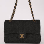 Ultra - Rare Chanel 1997 Black Denim Small Double Flap 24k GP - FashioNica