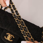 Ultra - Rare Chanel 1997 Black Denim Small Double Flap 24k GP - FashioNica